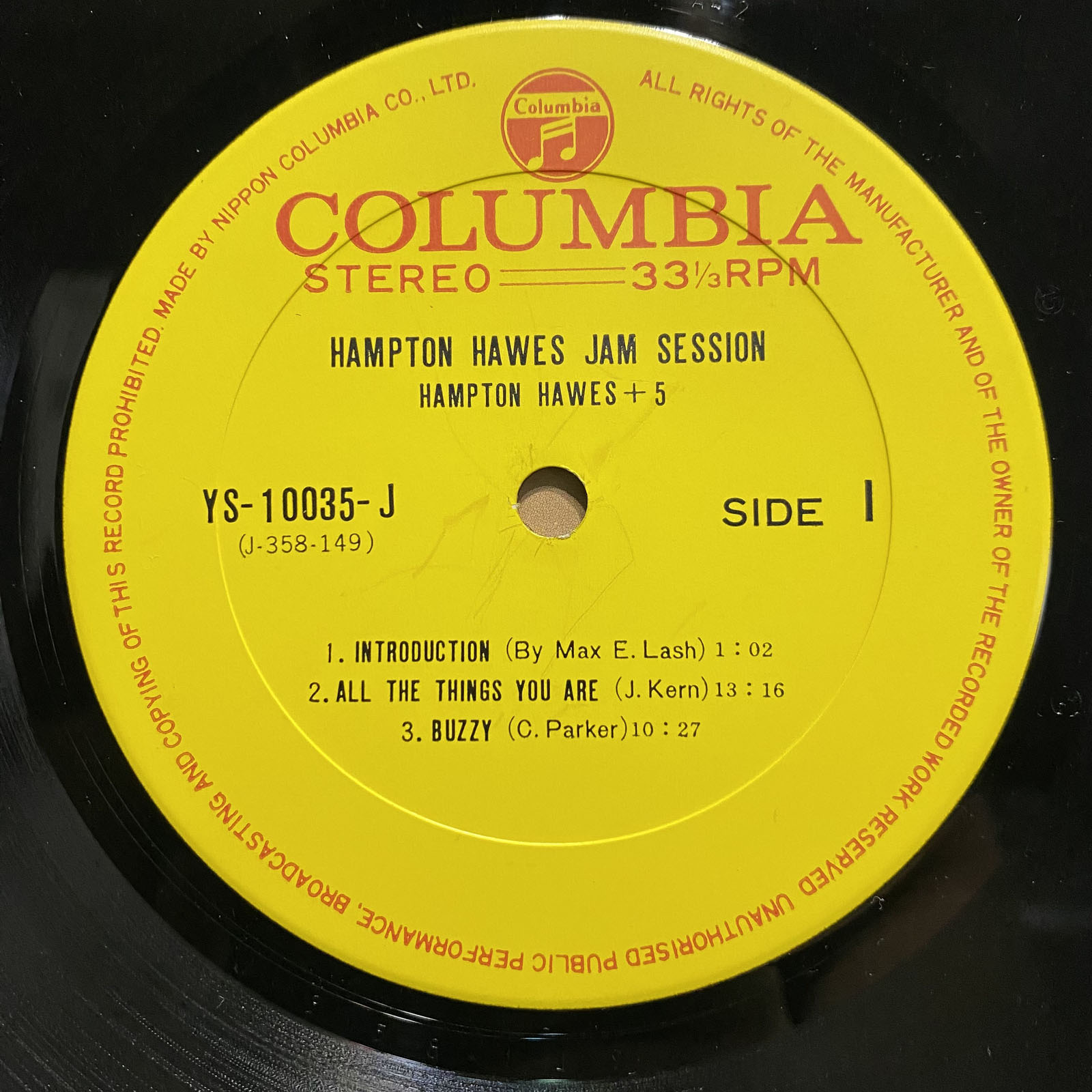 HAMPTON HAWES - JAM SESSION (VINYL LP) 1968!! RARE!! YS-10035-J