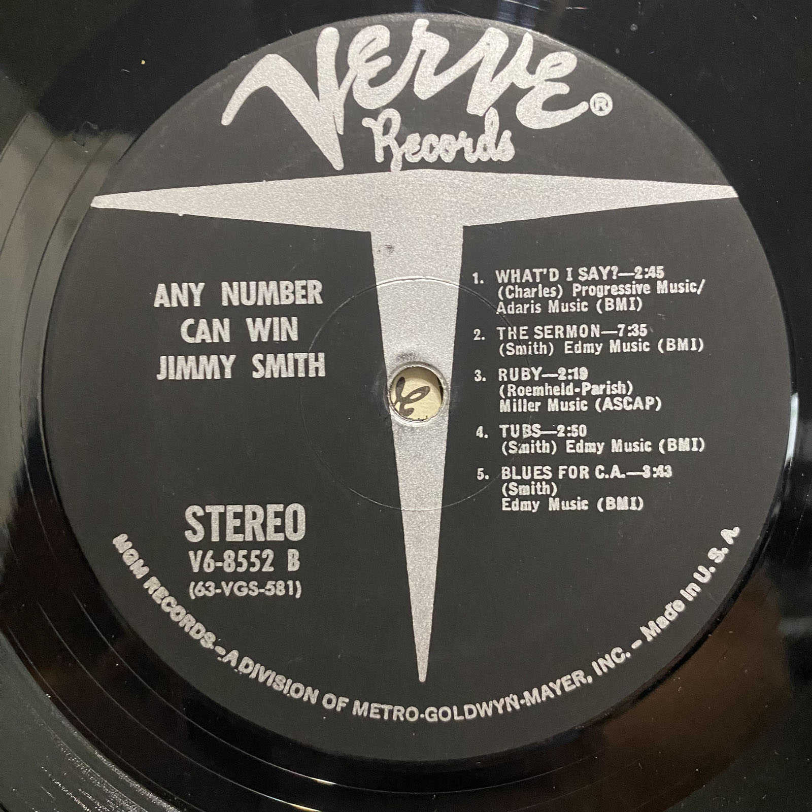 JIMMY SMITH - ANY NUMBER CAN WIN (VINYL LP) 1963!!! RARE!!! VERVE