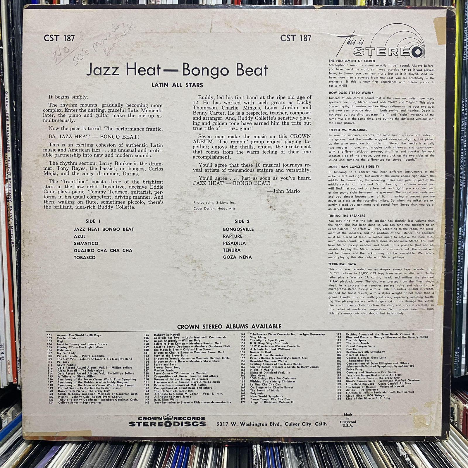 LATIN ALL STARS - JAZZ HEAT BONGO BEAT (RED VINYL LP) 1960!! RARE