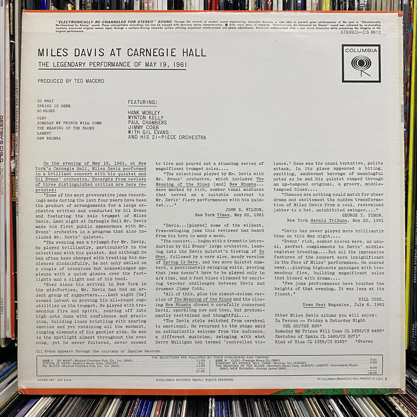 MILES DAVIS AT CARNEGIE HALL - MAY 19, 1961 (VINYL LP) 1962!! RARE