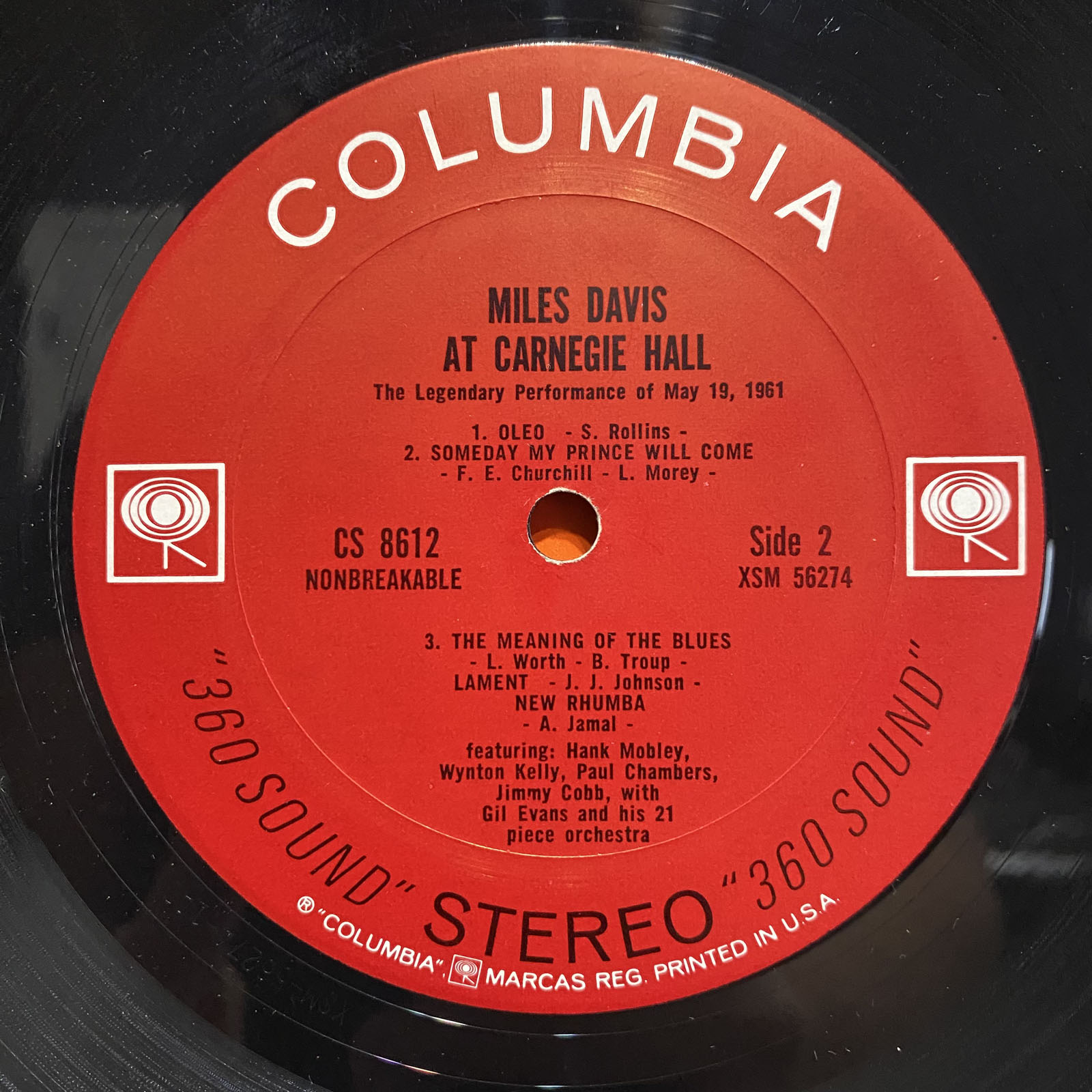 MILES DAVIS AT CARNEGIE HALL - MAY 19, 1961 (VINYL LP) 1962!! RARE