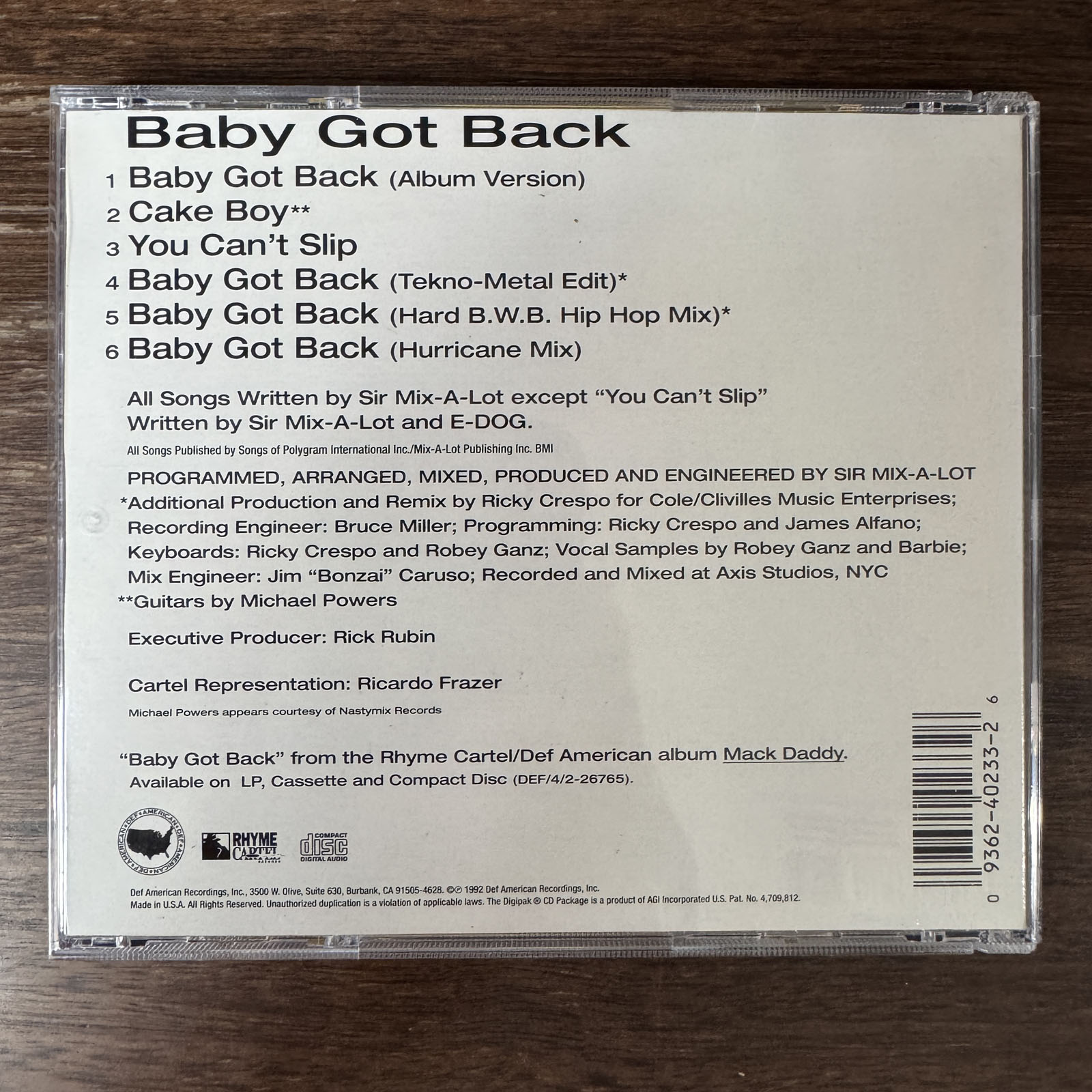 SIR MIX-A-LOT - BABY GOT BACK / REMIXES / CAKE BOY (CD SINGLE